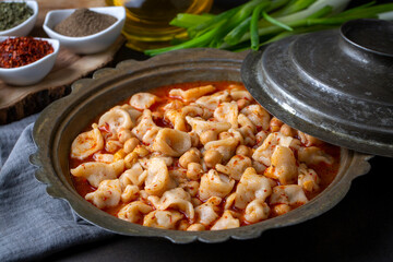Traditional delicious Turkish food; ring soup (Turkish name; Yuksuk corbasi or yuzuk corbasi)