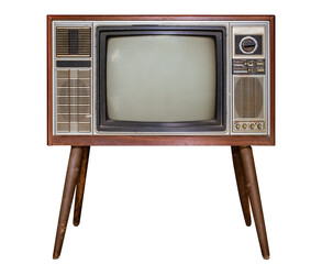 Vintage tv - antique wooden box television isolated for object. retro technology