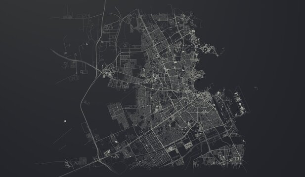 Doha, Qatar city map aerial view. minimal design. 3D Rendering