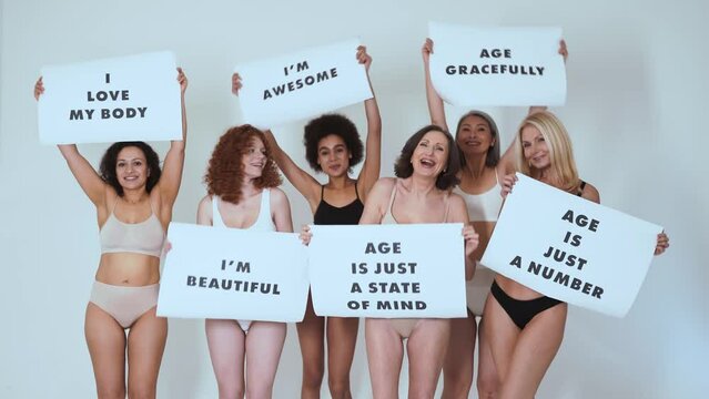 beauty image of a group of women with different age, skin and body