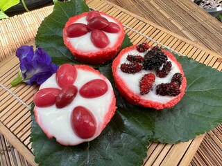 Mulberry and miracle fruit pink yogurt tart