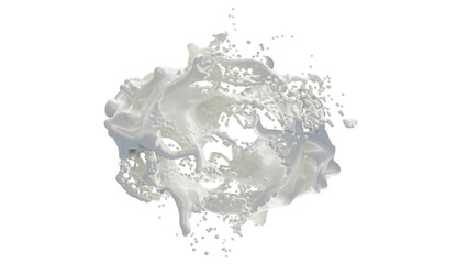 Milk Splash with droplets. 3d rendering. PNG alpha channel.