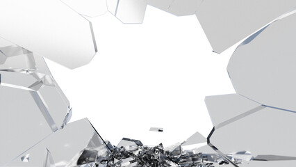 Cracked Glass, Broken Glass with debris in 3d rendering isolated design. PNG alpha channel