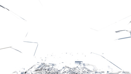 Naklejka premium Cracked Glass, Broken Glass with debris in 3d rendering isolated design. PNG alpha channel
