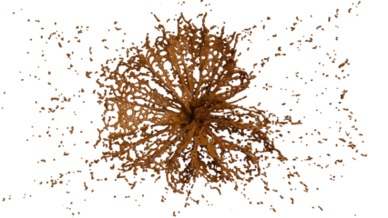Chocolate Splash with droplets 3d rendering. PNG alpha channel.