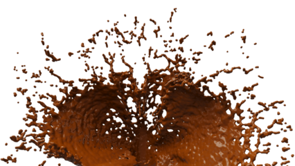Chocolate Splash with droplets 3d rendering. PNG alpha channel.