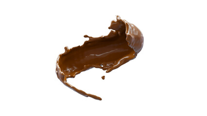 Chocolate Splash with droplets 3d rendering. PNG alpha channel.