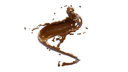 Chocolate Splash with droplets 3d rendering. PNG alpha channel.