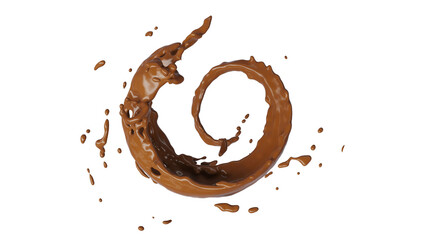 Chocolate Splash with droplets 3d rendering. PNG alpha channel.