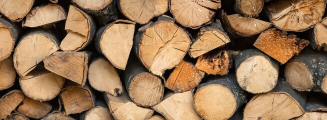 Wooden logs, beams, firewood, frame. Wooden log wooden background. fuel. Harvesting firewood for the winter. Concept: fuel, texture