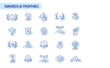 Awards and trophies. Winning the competition, ranking 1st place. Pixel perfect, editable stroke line art icon