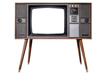 Vintage television - Old TV with frame screen isolate  for object, retro technology - 527579228