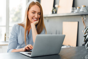 Fototapeta na wymiar Young female entrepreneur working on a laptop at home