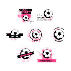 Womens and girls soccer football logo design with ball. Simple vector soccer label or emblem in pink colors. Girls soccer team.
