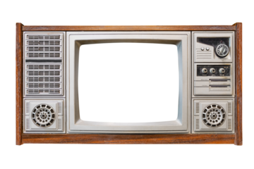 Vintage television - antique wooden box television with cut out frame screen isolate for object, retro technology