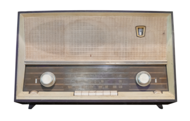 Vintage radio receiver - antique wooden box radio isolate for object, retro technology