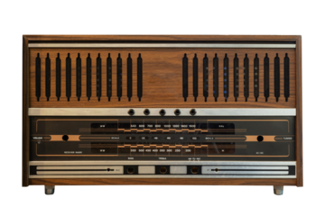 Vintage radio receiver - antique wooden box radio isolate for object, retro technology