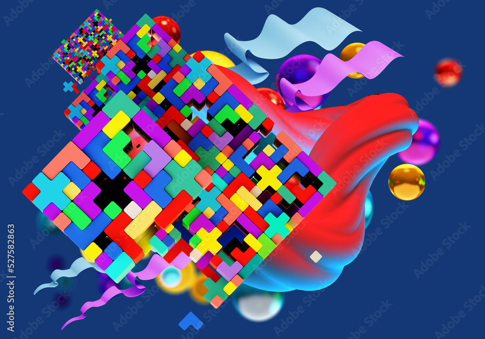 Poster multicolored puzzle. background consisting of brainteaser. colorful jigsaw puzzle. abstract elements