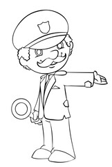 Railway man. Element for coloring page. Cartoon style.