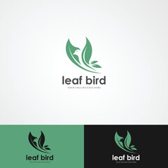 Creative luxury modern bird with green leaf logo template vector icon