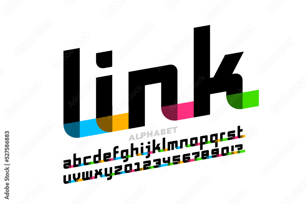 Poster linked letters font design, alphabet letters and numbers vector illustration