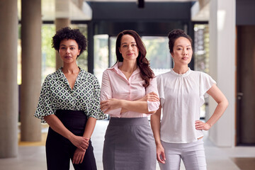 Portrait Of Multi-Cultural Female Business Team Inside Modern Office Building