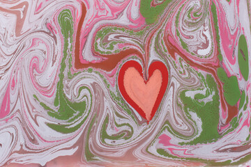 Abstract marbling heart pattern for fabric, design. Creative marbling background texture