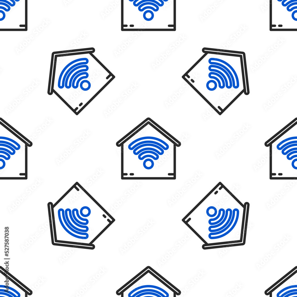 Poster line smart home with wi-fi icon isolated seamless pattern on white background. remote control. color