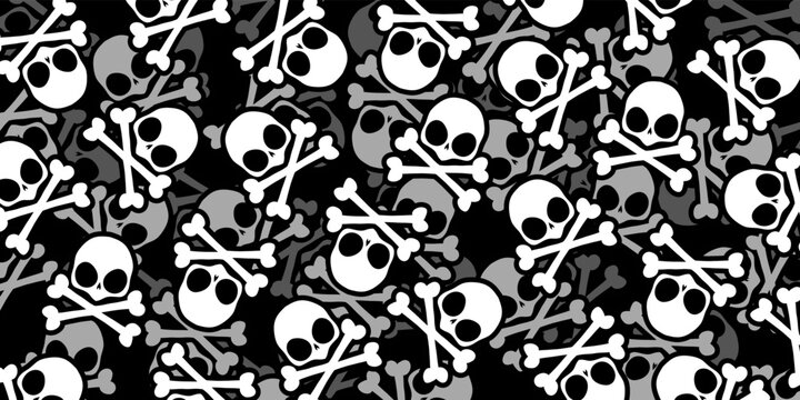 Cartoon skulls with crossbones, pattern for halloween cover. Vector illustration background.
