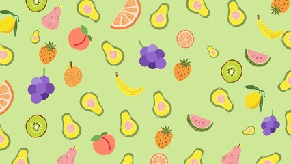 Fresh fruit seamless pattern in hand-drawn style. Colorful summer background and wallpaper idea.