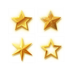 Vector stars set of realistic metallic golden stars isolated on white background. Glossy yellow 3D trophy star icon.