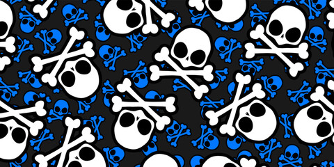 Cartoon skulls with crossbones, pattern for halloween cover. Vector illustration background.