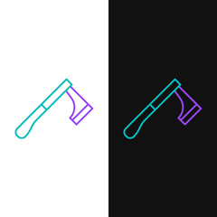 Line Wooden axe icon isolated on white and black background. Lumberjack axe. Colorful outline concept. Vector