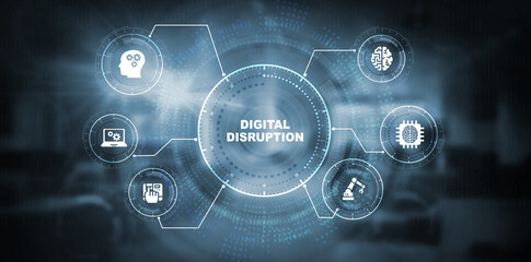 Digital disruption transformation innovation technology business internet concept. 3d illustration