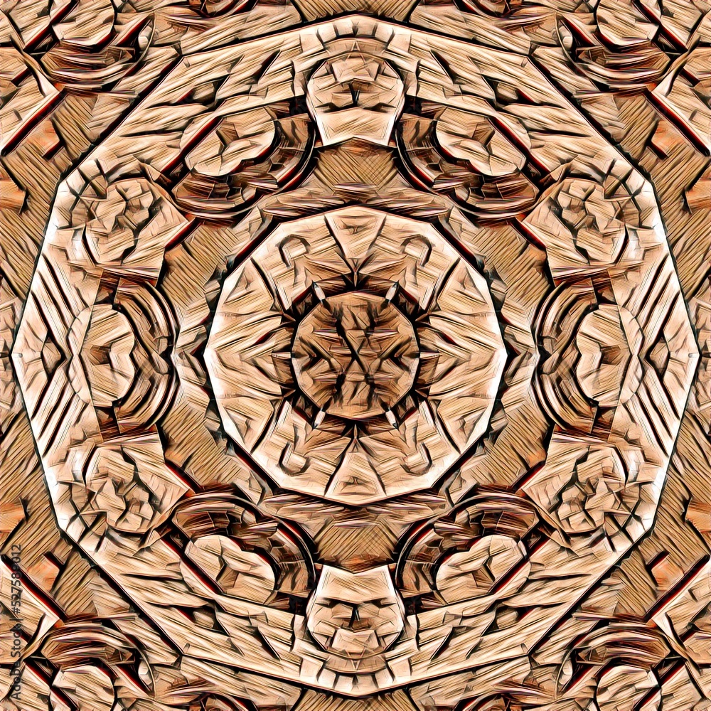Poster natural beige and brown stone and pebble pattern and design hexagonal kaleidoscopic style