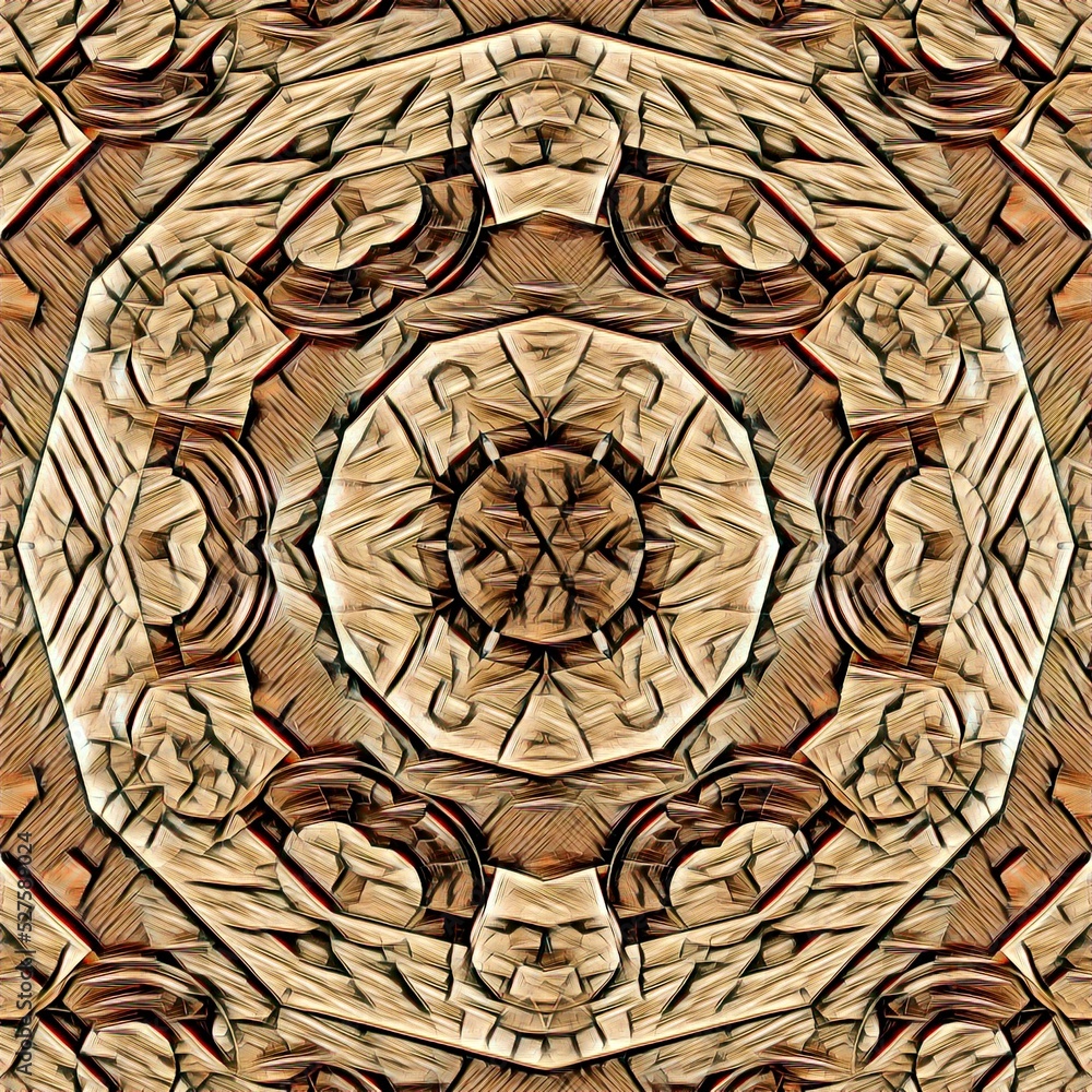 Poster natural beige and brown stone and pebble pattern and design hexagonal kaleidoscopic style