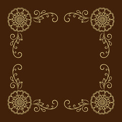 Frame in eastern tradition. Stylized with henna tattoos decorative pattern for decorating covers for book, notebook, casket, magazine, postcard and folder. Flower border in mehndi style.