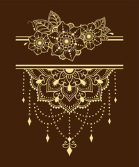 Frame in eastern tradition. Stylized with henna tattoos decorative pattern for decorating covers for book, notebook, casket, magazine, postcard and folder. Flower border in mehndi style.