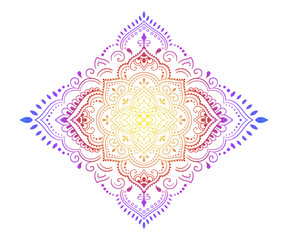 Circular pattern in form of mandala with flower for Henna, Mehndi, tattoo, decoration. Decorative ornament in ethnic oriental style. Rainbow pattern on white background.
