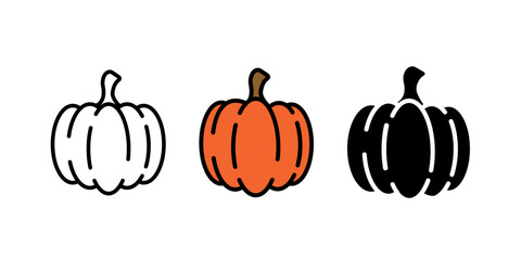 Pumpkin clipart, vector set isolated on white. Halloween or thanksgiving illustration. Thanksgiving collection. Autumnal silhouette, outline and orange cartoon collection.