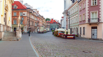 Warsaw. Old street in the center of the old city in the early morning.