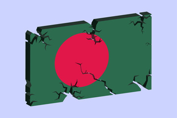Bangladesh flag on 3D cracked wall vector, fracture pattern, country flag with cracked texture, issues concept