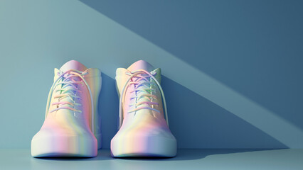 pair of multicolored sneakers in pastel colors
