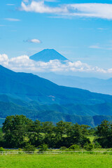 【山梨県】清里高原の牧場風景と富士山