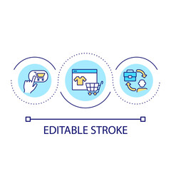 Online shopping loop concept icon. Electronic commerce. Internet shop. Business to customer model abstract idea thin line illustration. Isolated outline drawing. Editable stroke. Arial font used