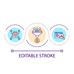 Marketing research and survey loop concept icon. Electronic commerce and business. Data analysis abstract idea thin line illustration. Isolated outline drawing. Editable stroke. Arial font used