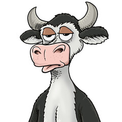 crazy cow illustration with transparent background