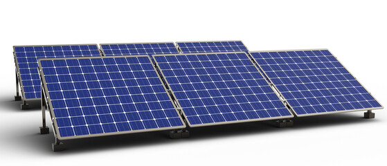 Solar panels on white background. Solar energy. Solar panel or Solar cells, Isolated on white background 3D image