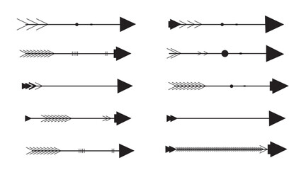 Set of black vector arrows.Tribal arrows isolated on white background. Arrow icon.
