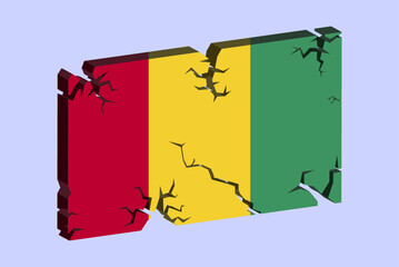 Guinea flag on 3D cracked wall vector, fracture pattern, country flag with cracked texture, issues concept